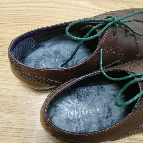 Ted Baker Dress Shoes Mens 8 US‎ Brown Wingtip Cap Toe Brogue Derby Nenoi - Picture 7 of 8